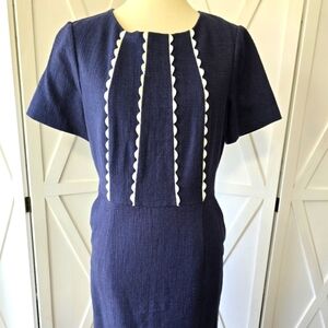 Vintage Boden Scalloped Jane Textured Dress Navy White